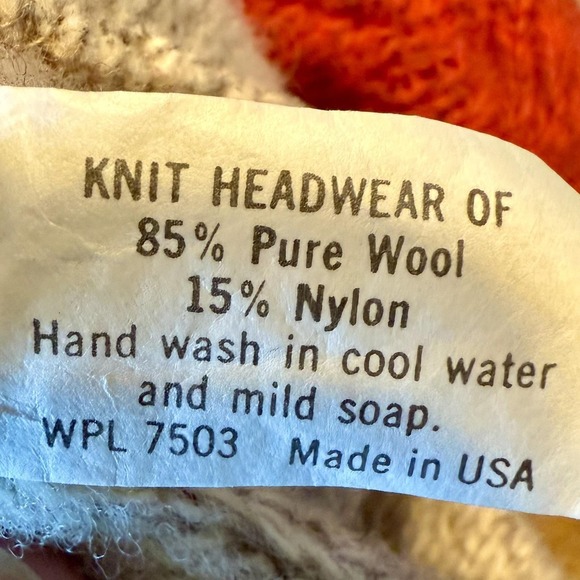 Vintage EDDIE BAUER Winter Rust Beige Ivory Wool Knit Cap Hat Baseball Bill - Picture 6 of 6